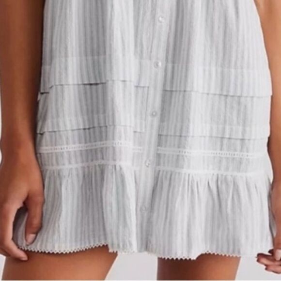 Free People NWT Desert Days Striped Cotton Mini Dress in Ivory/Light Blue Medium - Picture 8 of 8